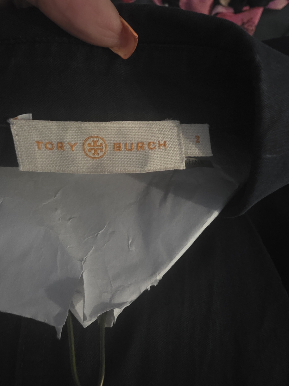 Tory Burch Navy Top with Tie Neck